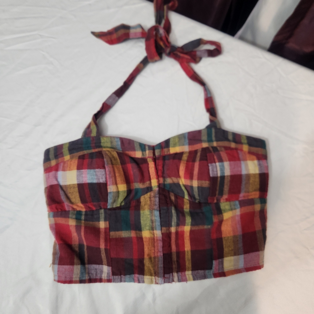 American Eagle Outfitters Plaid Crop Top - Red and Yellow